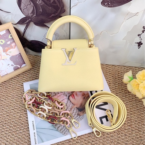 全新全套 帶票 LV路易威登 capucines mini 小雞黃手提包斜挎包