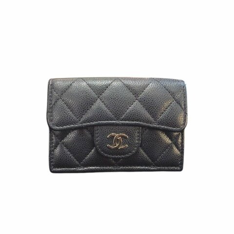 【美收精品】CHANEL 經典菱格紋黑色荔枝牛皮金扣 經典三折短夾晶片款 7-345【隔月月中將轉賣至日本 上架期限30天】