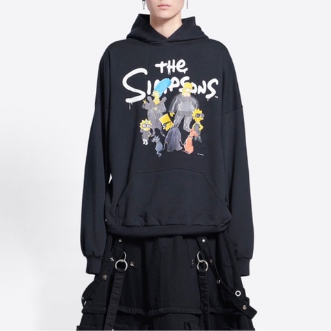 ✅閒置新 Balenciaga巴黎世家 x 辛普森一家聯名 FW21卡通字母印花黑色連帽衛衣 男女同款2碼 落肩款 寬松。