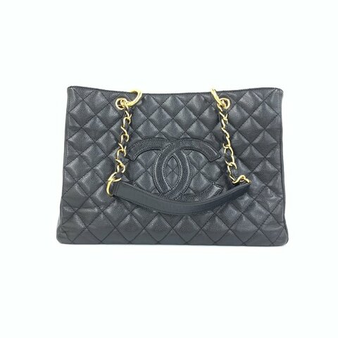 Chanel 黑金 gst 菱格紋 荔枝牛皮 中號 13開 肩背包