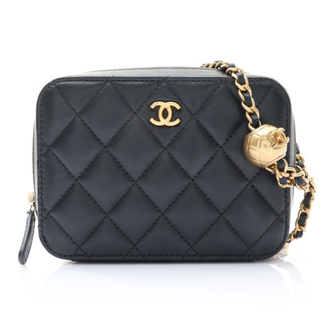 CHANEL 香奈兒 金球 鍊帶肩背包 黑色 羊皮 AP2463