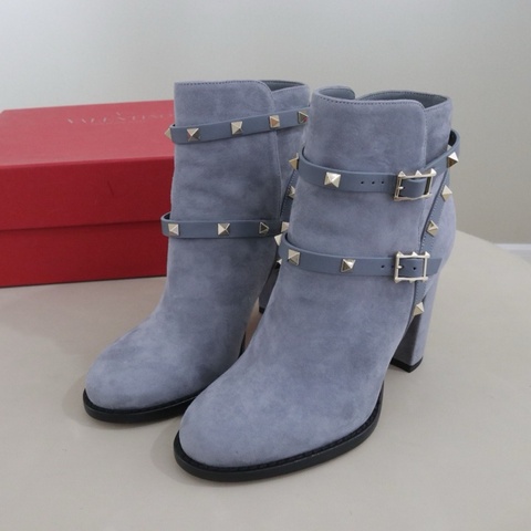 全新，Valentino 華倫天奴 灰色麂皮鉚釘女靴，37碼
