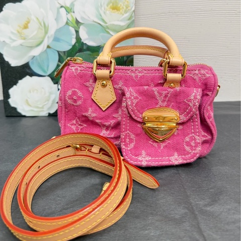 LV路易威登  粉色丹寧speedy nano 手提包單肩包斜挎包 芯片款。