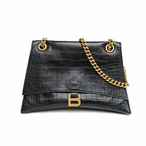 BALENCIAGA CRUSH沙漏復古做舊手提中號黑色牛皮革金扣肩背包