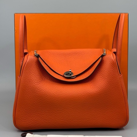 Hermes 愛馬仕 愛馬仕橙Lindy 30 銀扣 TC皮 手提單肩包