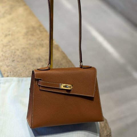 【藍盒藏品】HERMES 雙面 KELLY  金棕色金扣 EPSOM B刻