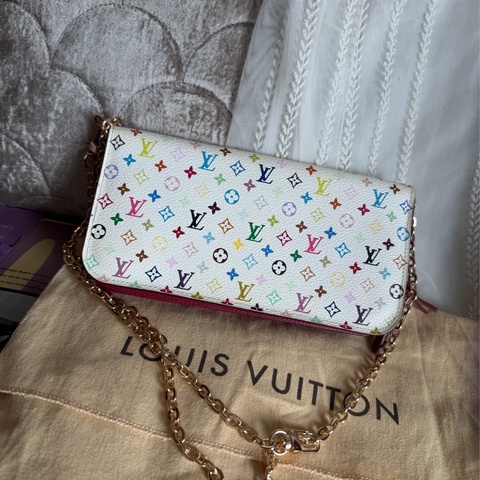 路易威登 LV 白三彩 長夾 復古 絕版 WOC 後加鏈條 村上隆聯名經典款 louis vuitton takashi murakami long wallet / clutch