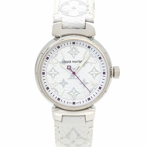 路易威登 Tambour MM Monogram 白色 QA116 女士石英腕錶