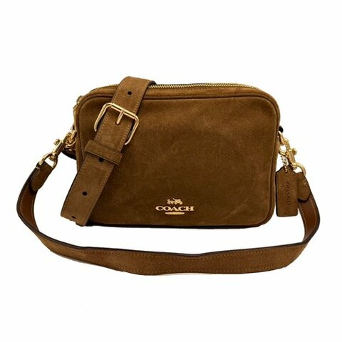 【全新】COACH 新款麂皮女款斜背雙層相機包(咖)