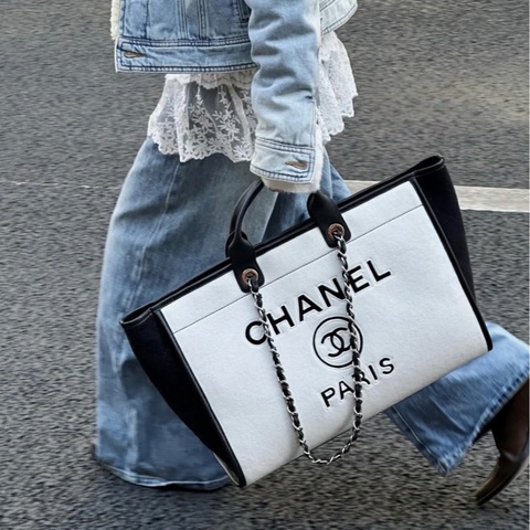💎Chanel香奈兒|黑白毛氈Maxi沙灘包 手提款|大號|98新