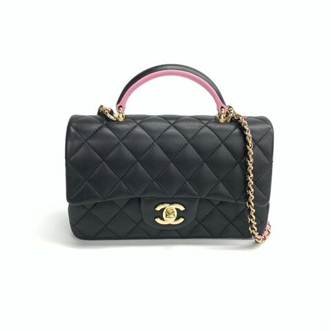 Chanel 黑粉 23P top handle 手柄 大mini 晶片 肩背包