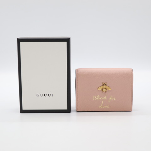 Gucci 古馳 粉色 牛皮 金色蜜蜂 二折 短夾 （鈔票+卡位+零錢位）